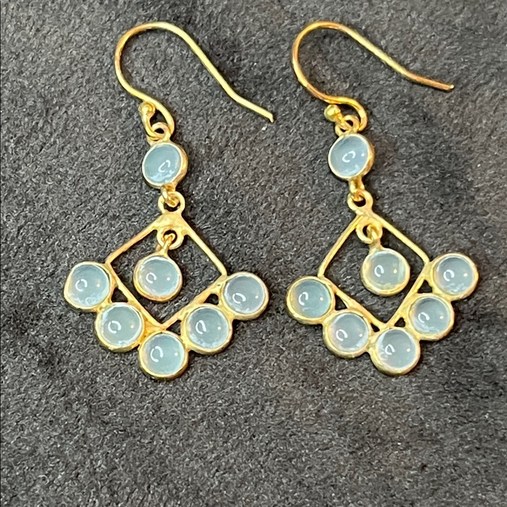 Polished Green Chalcedony Dangle Earrings, vermeil over Sterling Silver. 1”